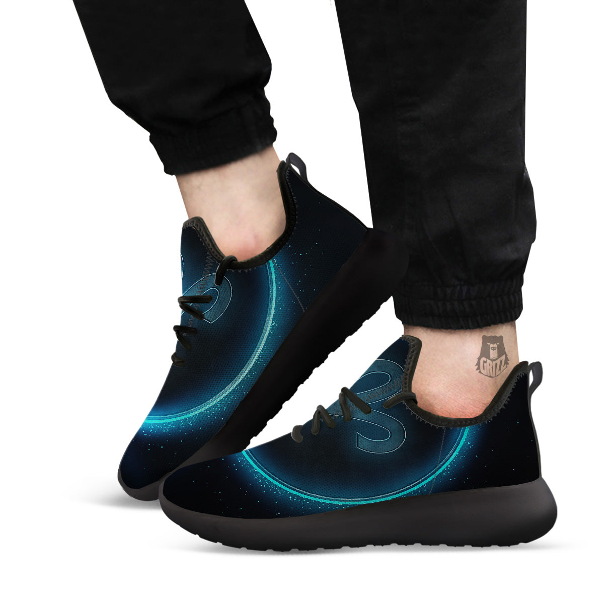 Zodiac Sign Blue Aries Print Black Athletic Shoes-grizzshop