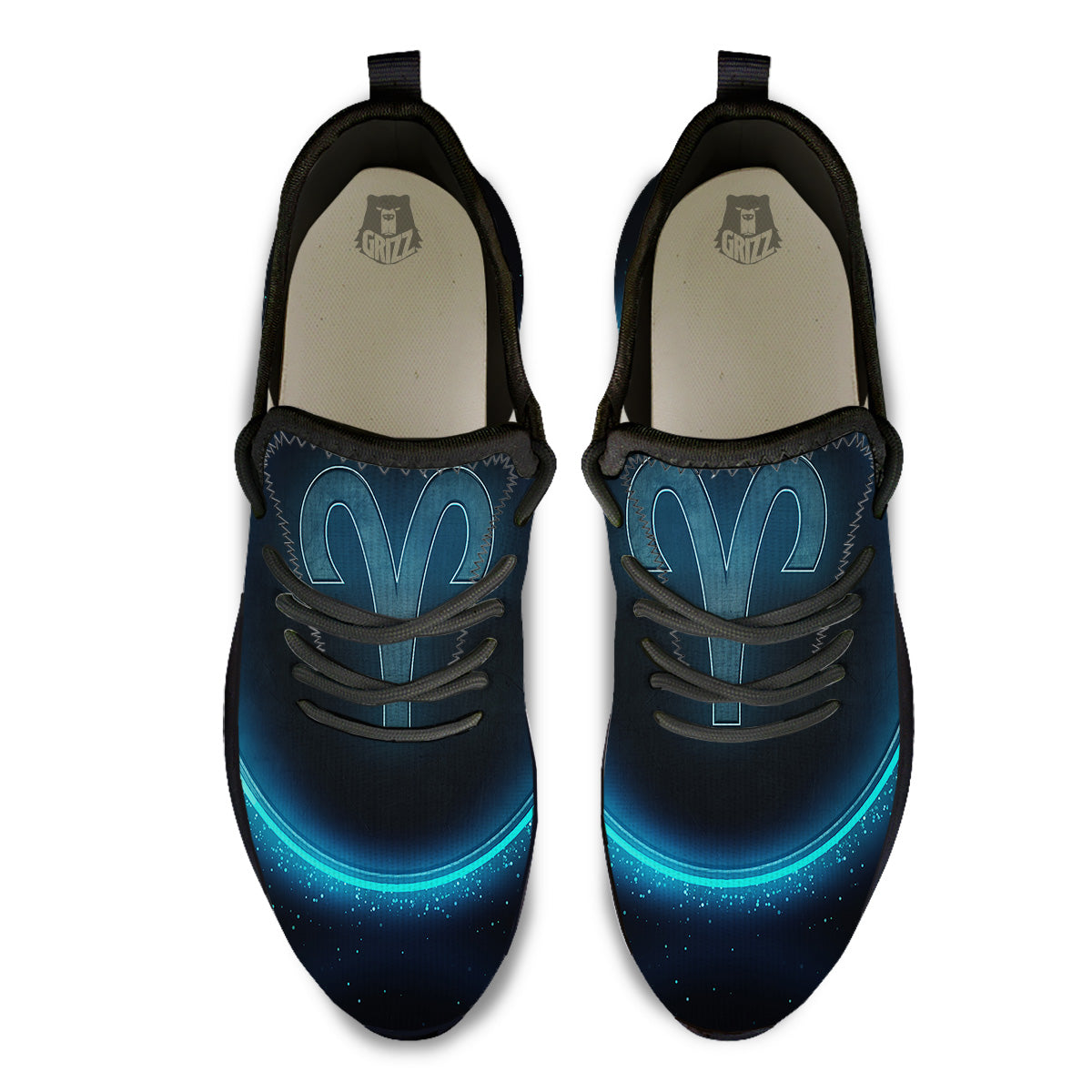 Zodiac Sign Blue Aries Print Black Athletic Shoes-grizzshop