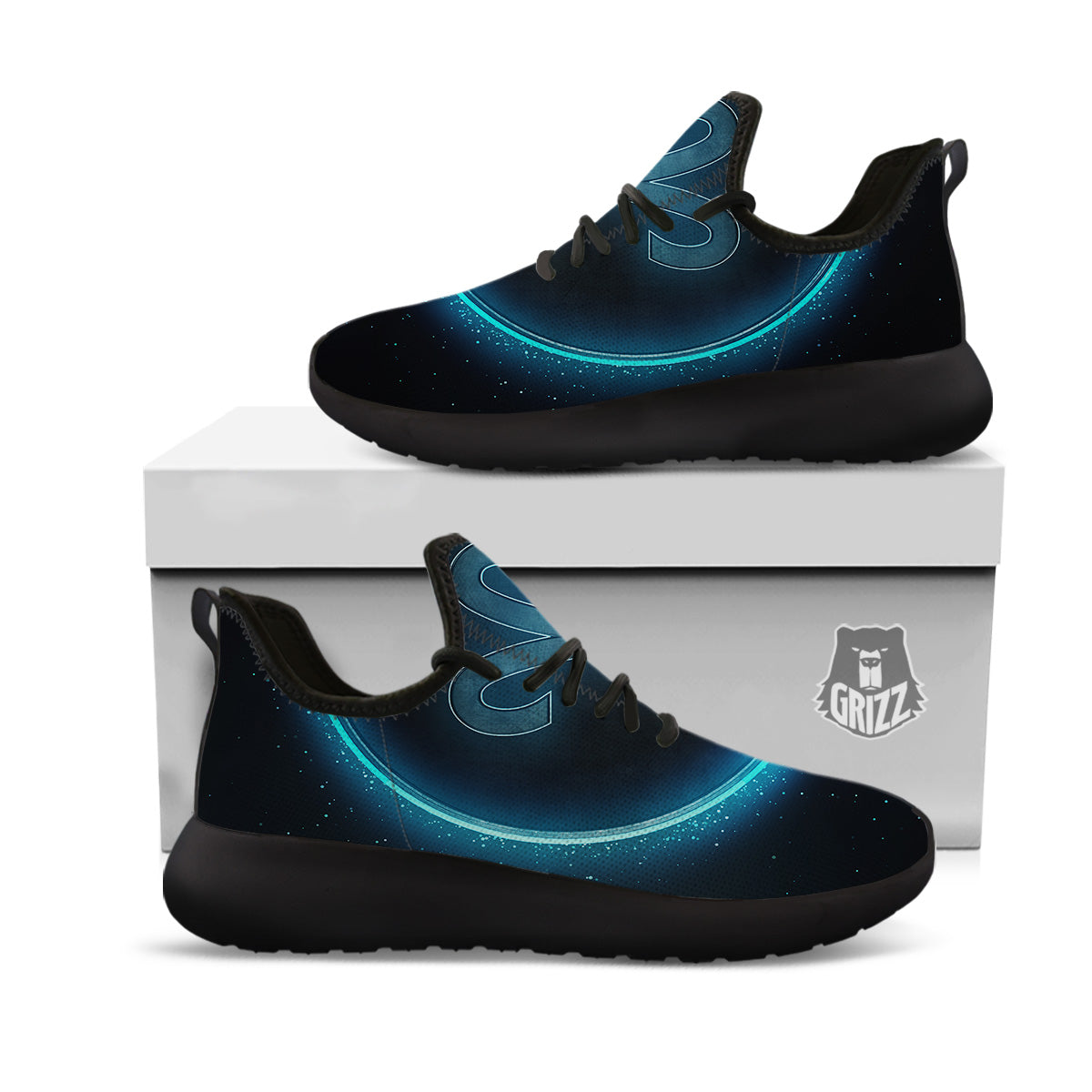 Zodiac Sign Blue Aries Print Black Athletic Shoes-grizzshop