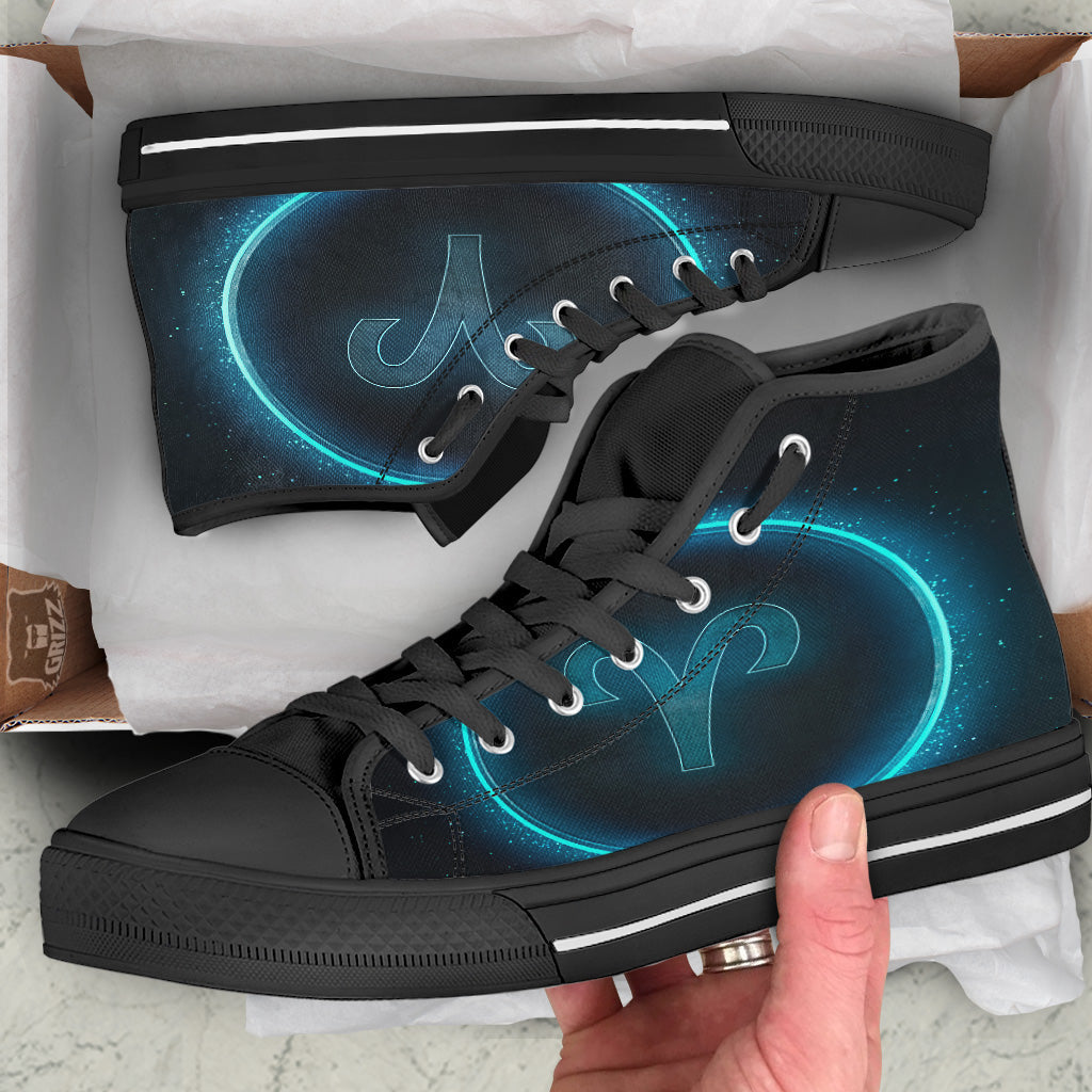 Zodiac Sign Blue Aries Print Black High Top Shoes-grizzshop