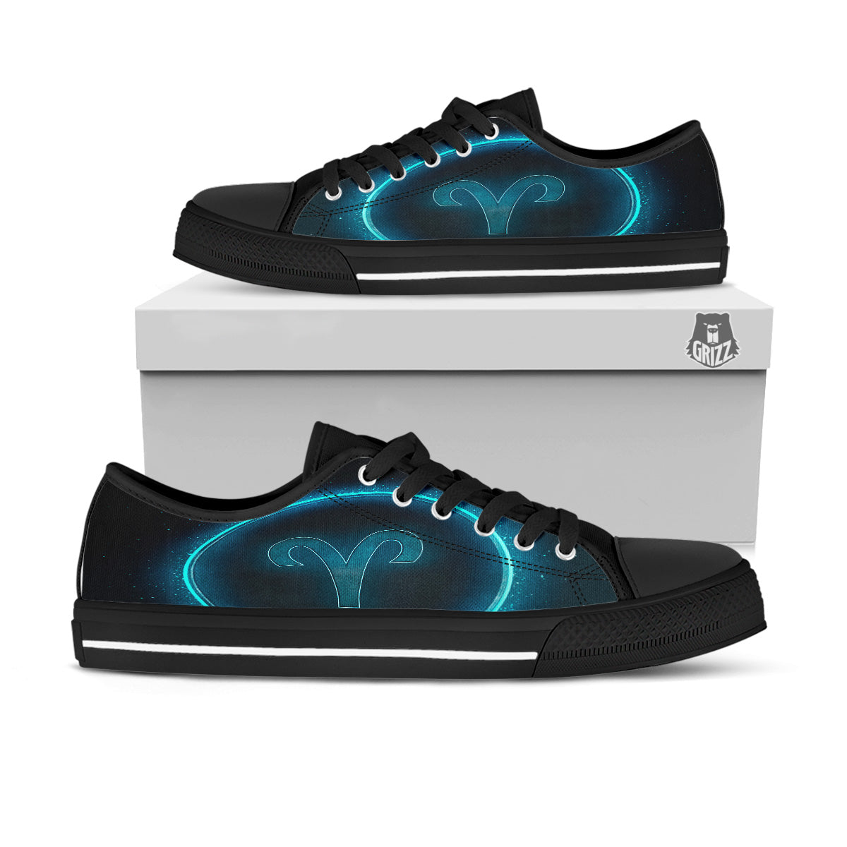 Zodiac Sign Blue Aries Print Black Low Top Shoes-grizzshop