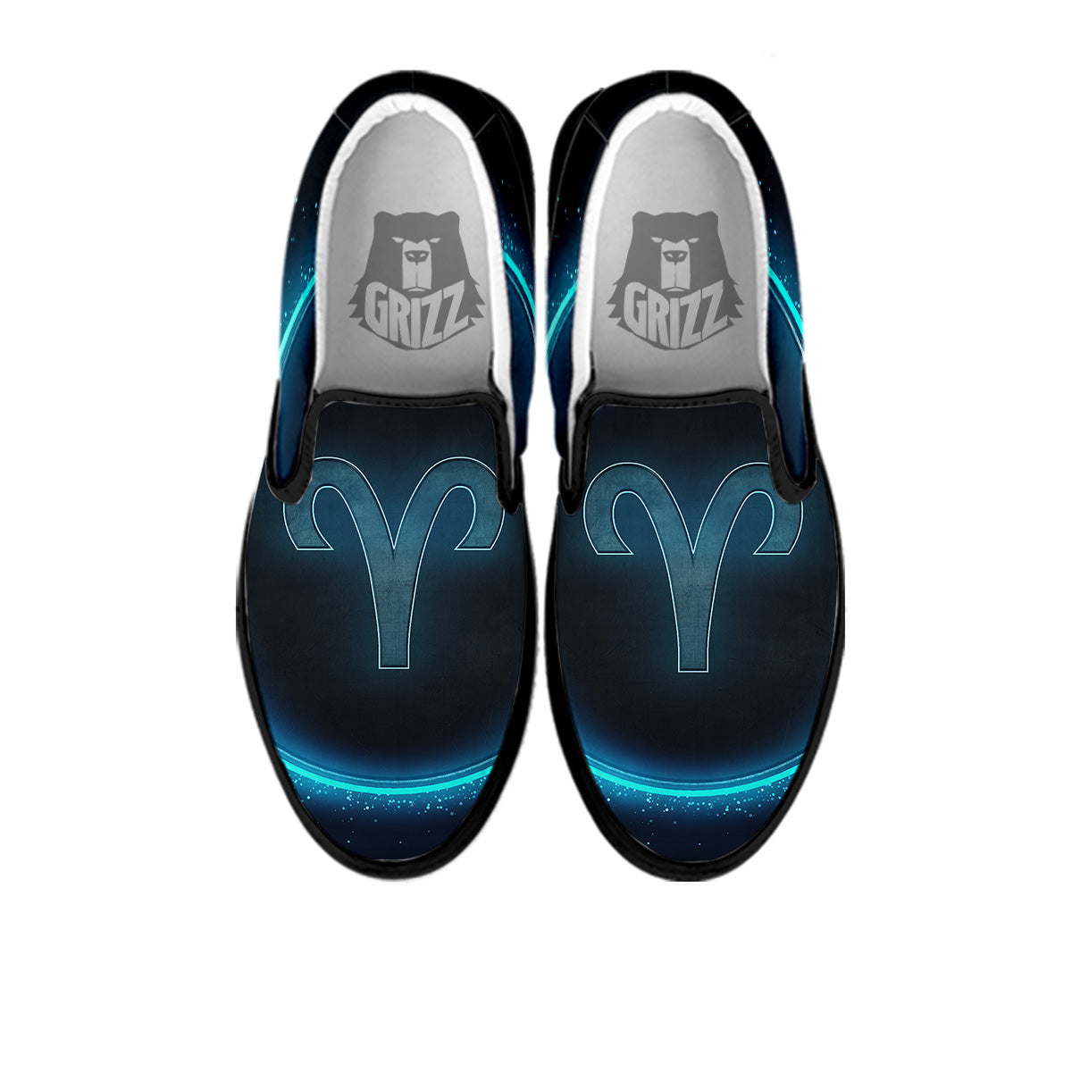 Zodiac Sign Blue Aries Print Black Slip On Shoes-grizzshop