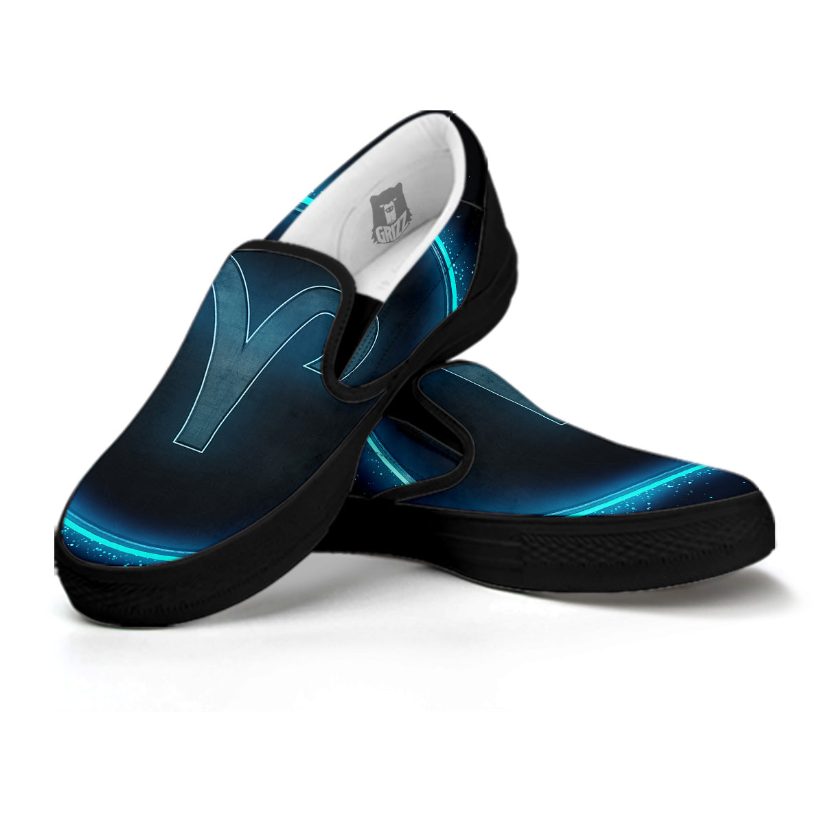 Zodiac Sign Blue Aries Print Black Slip On Shoes-grizzshop