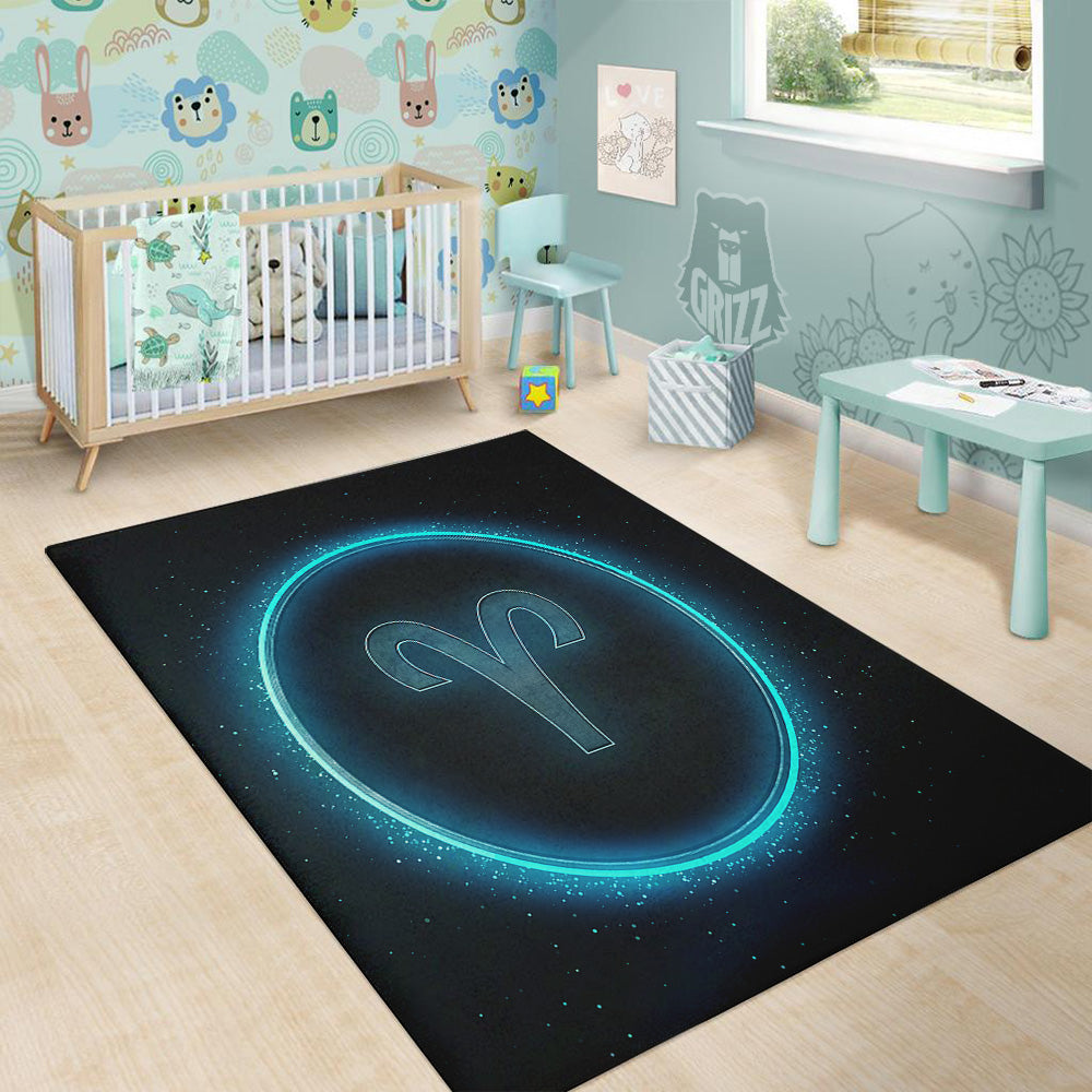 Zodiac Sign Blue Aries Print Floor Mat-grizzshop
