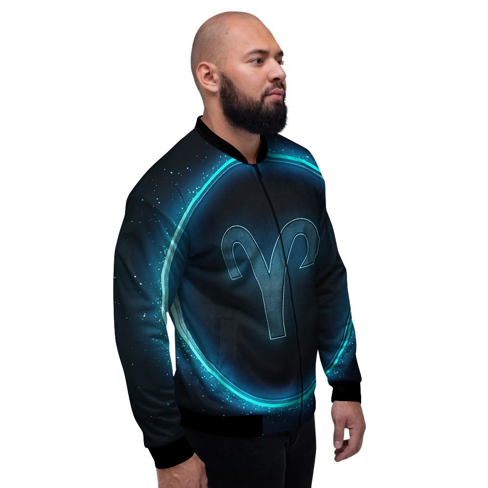 Zodiac Sign Blue Aries Print Men's Bomber Jacket-grizzshop
