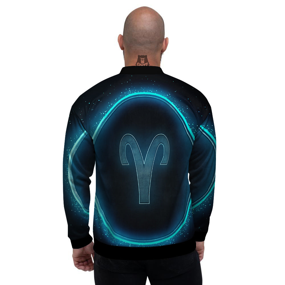 Zodiac Sign Blue Aries Print Men's Bomber Jacket-grizzshop