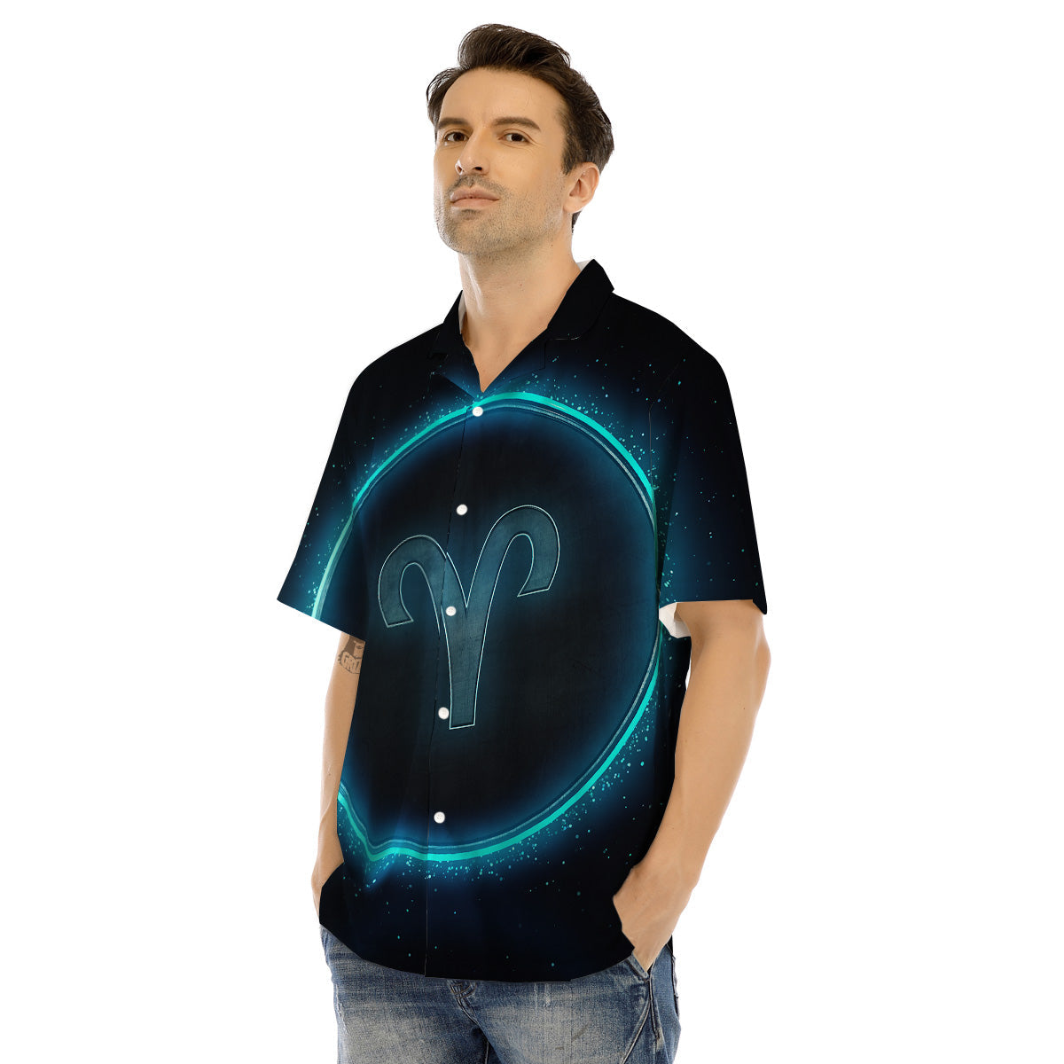 Zodiac Sign Blue Aries Print Men's Hawaiian Shirt-grizzshop