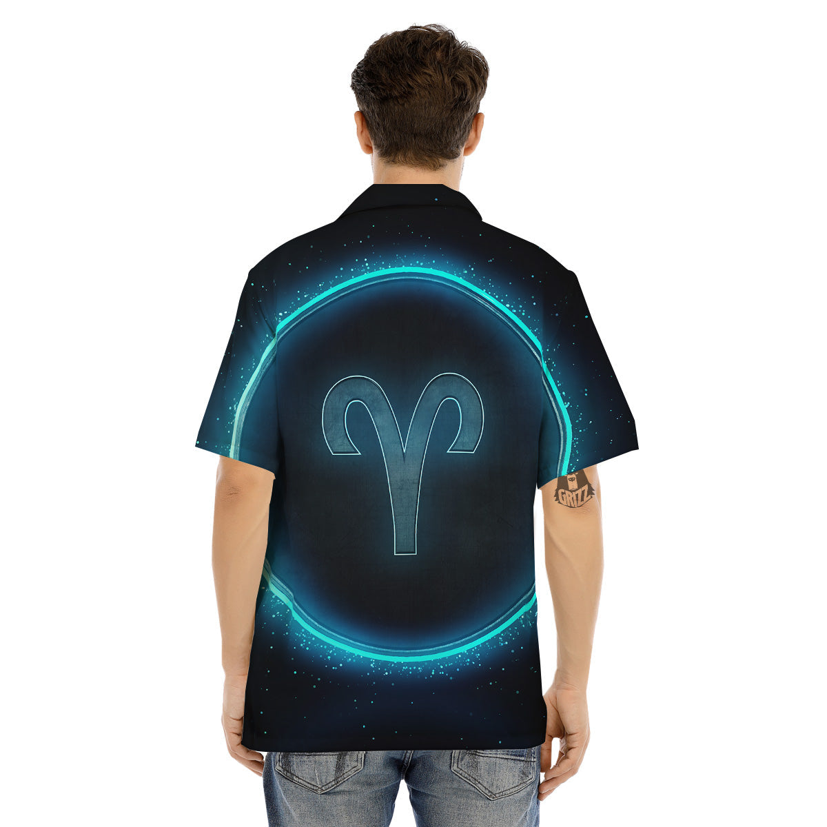 Zodiac Sign Blue Aries Print Men's Hawaiian Shirt-grizzshop