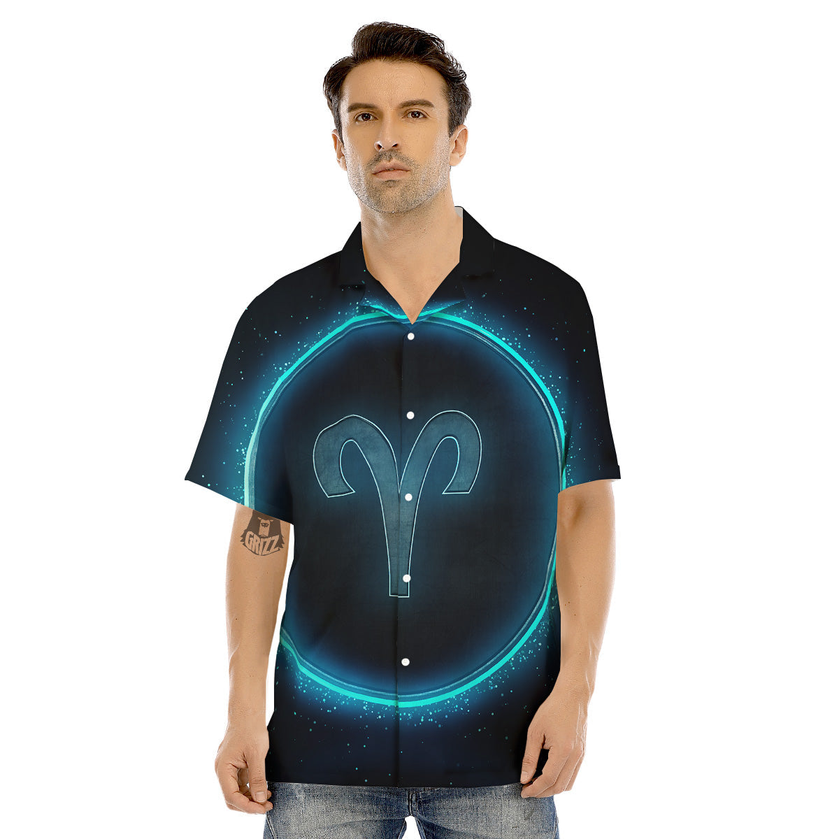 Zodiac Sign Blue Aries Print Men's Hawaiian Shirt-grizzshop