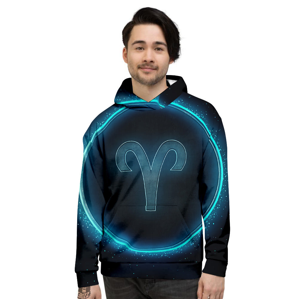 Zodiac Sign Blue Aries Print Men's Hoodie-grizzshop