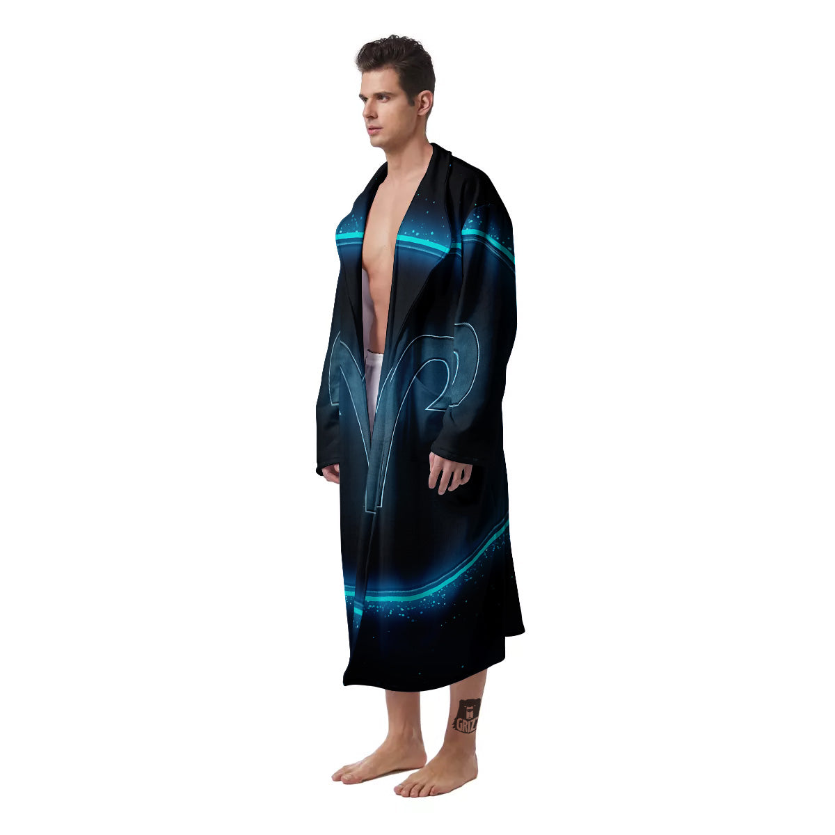 Zodiac Sign Blue Aries Print Men's Robe-grizzshop