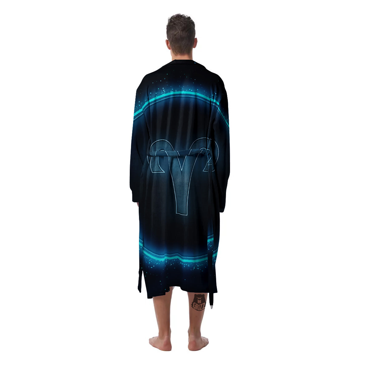 Zodiac Sign Blue Aries Print Men's Robe-grizzshop