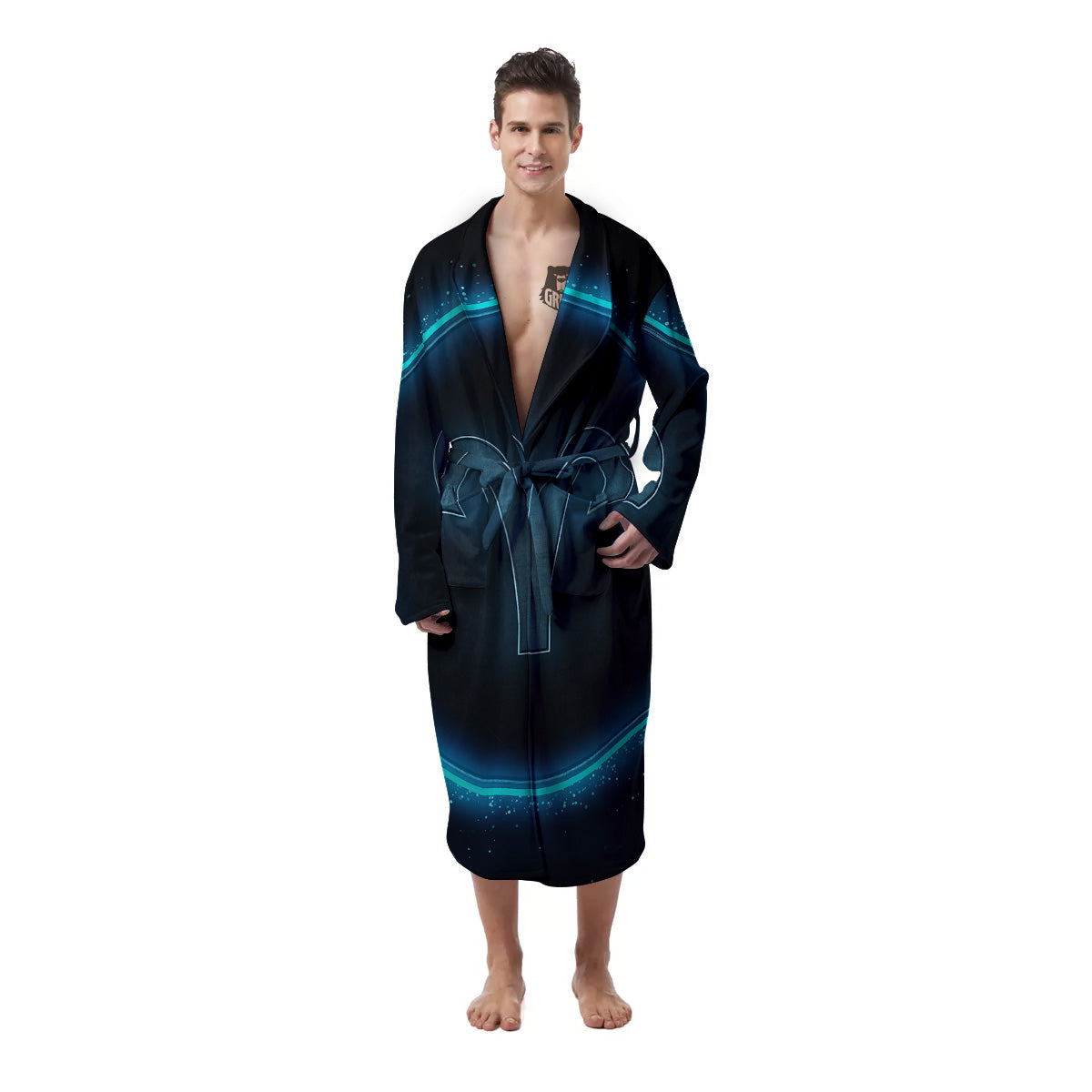 Zodiac Sign Blue Aries Print Men's Robe-grizzshop