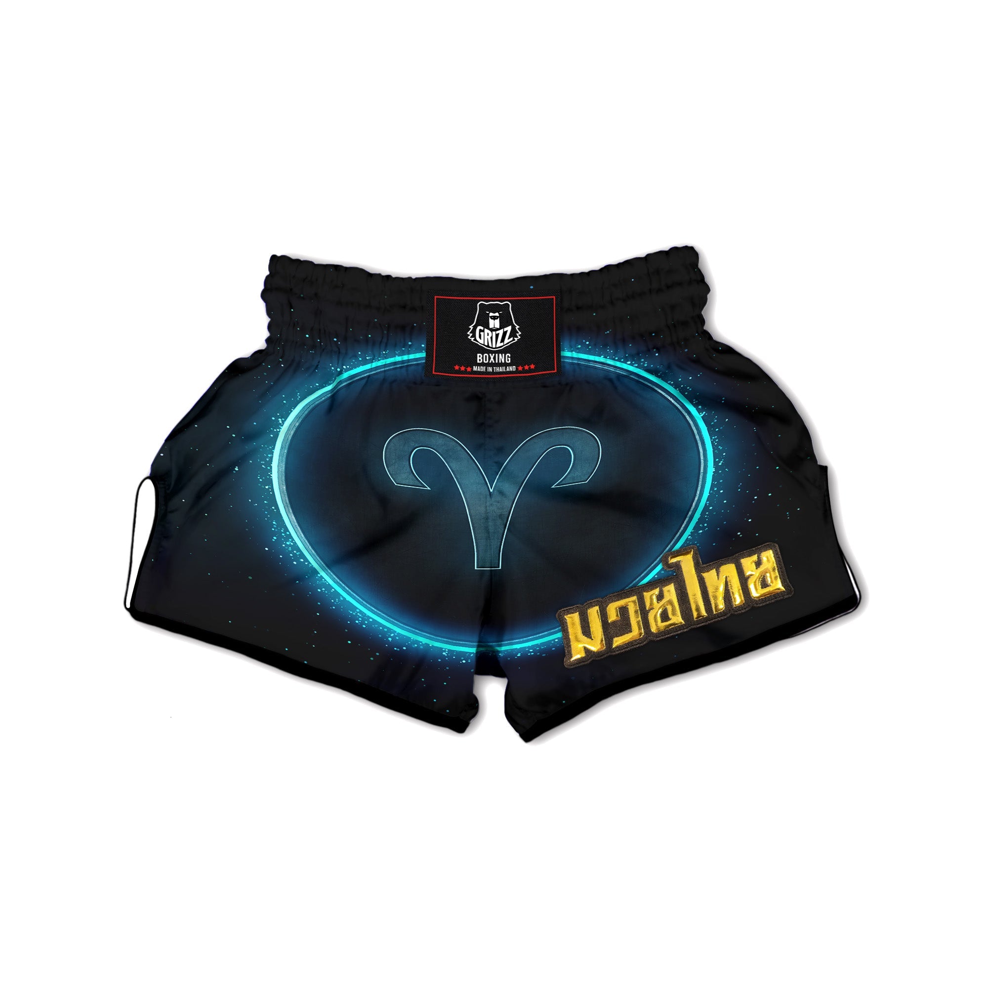 Zodiac Sign Blue Aries Print Muay Thai Boxing Shorts-grizzshop
