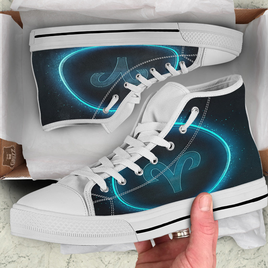 Zodiac Sign Blue Aries Print White High Top Shoes-grizzshop