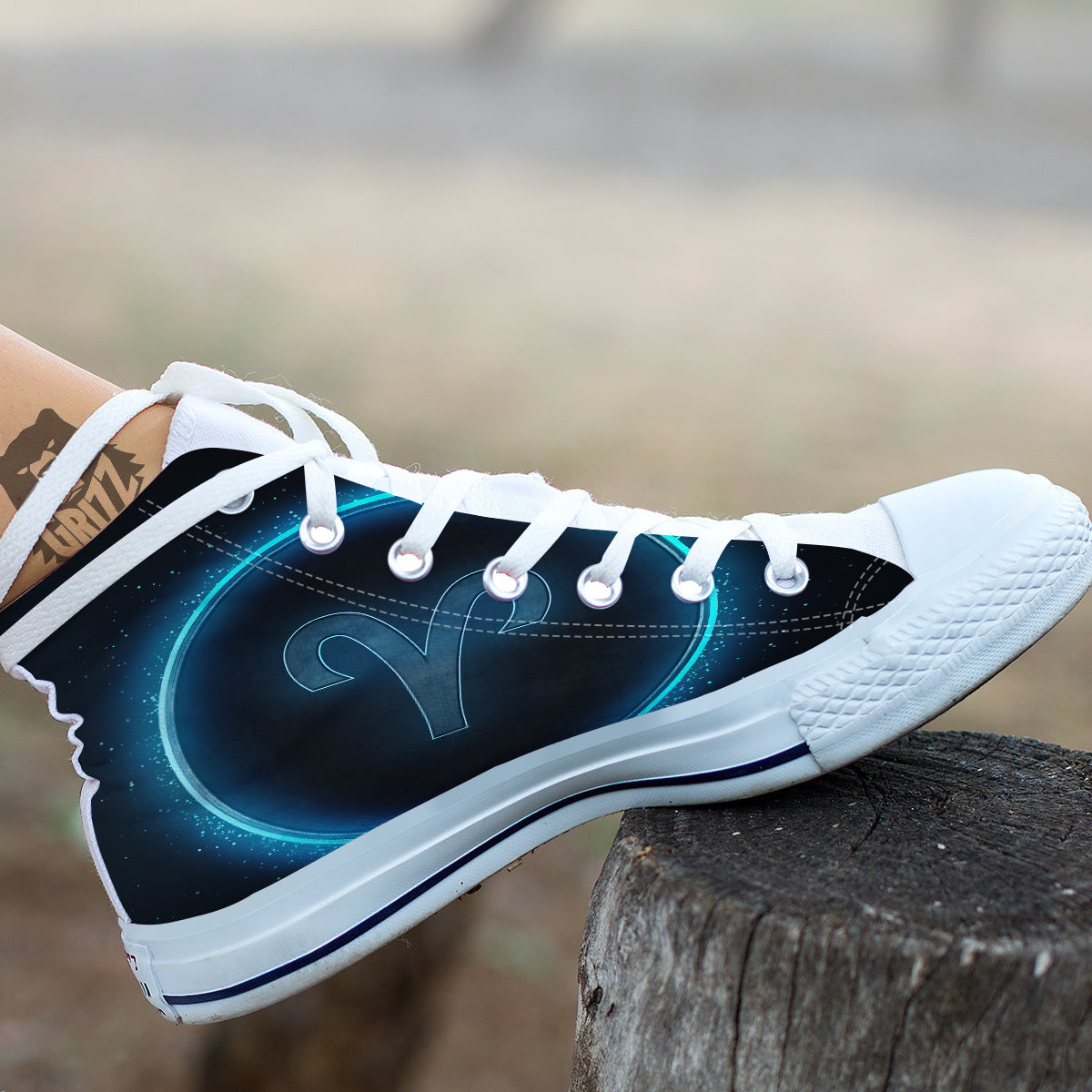 Zodiac Sign Blue Aries Print White High Top Shoes-grizzshop