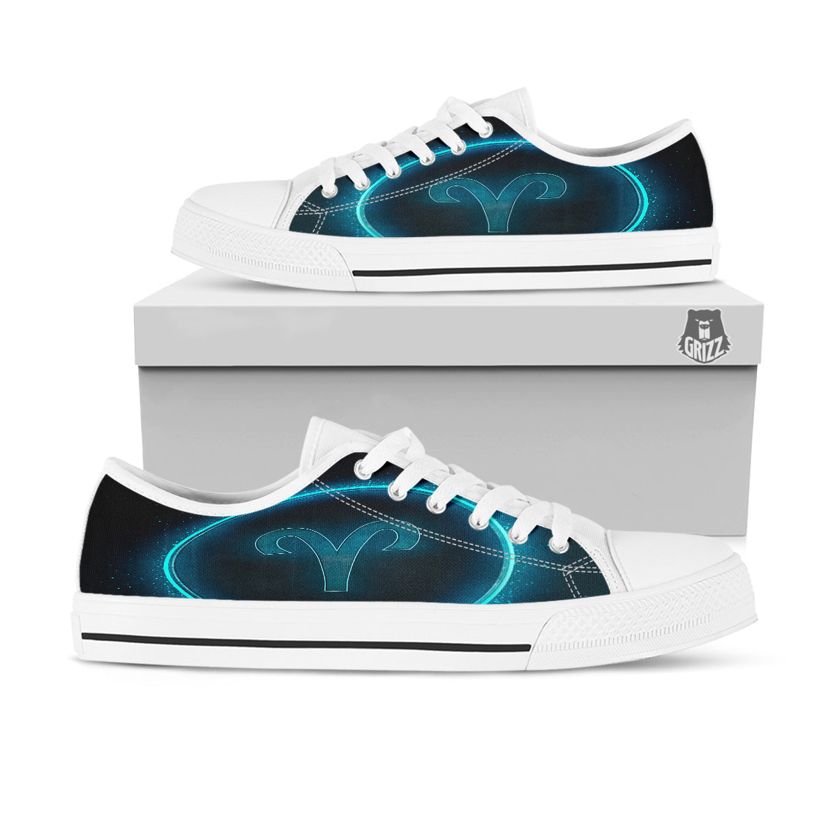 Zodiac Sign Blue Aries Print White Low Top Shoes-grizzshop