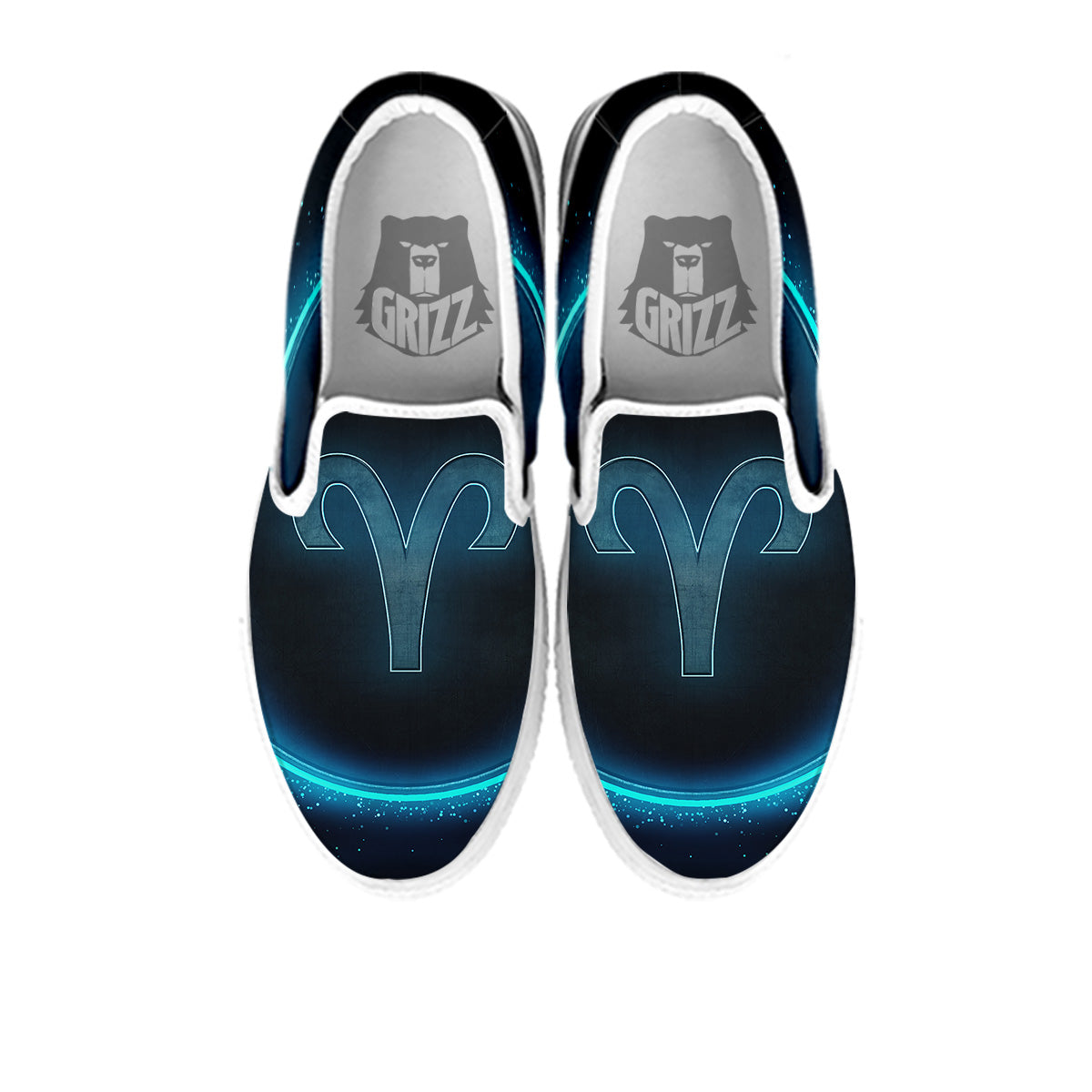 Zodiac Sign Blue Aries Print White Slip On Shoes-grizzshop