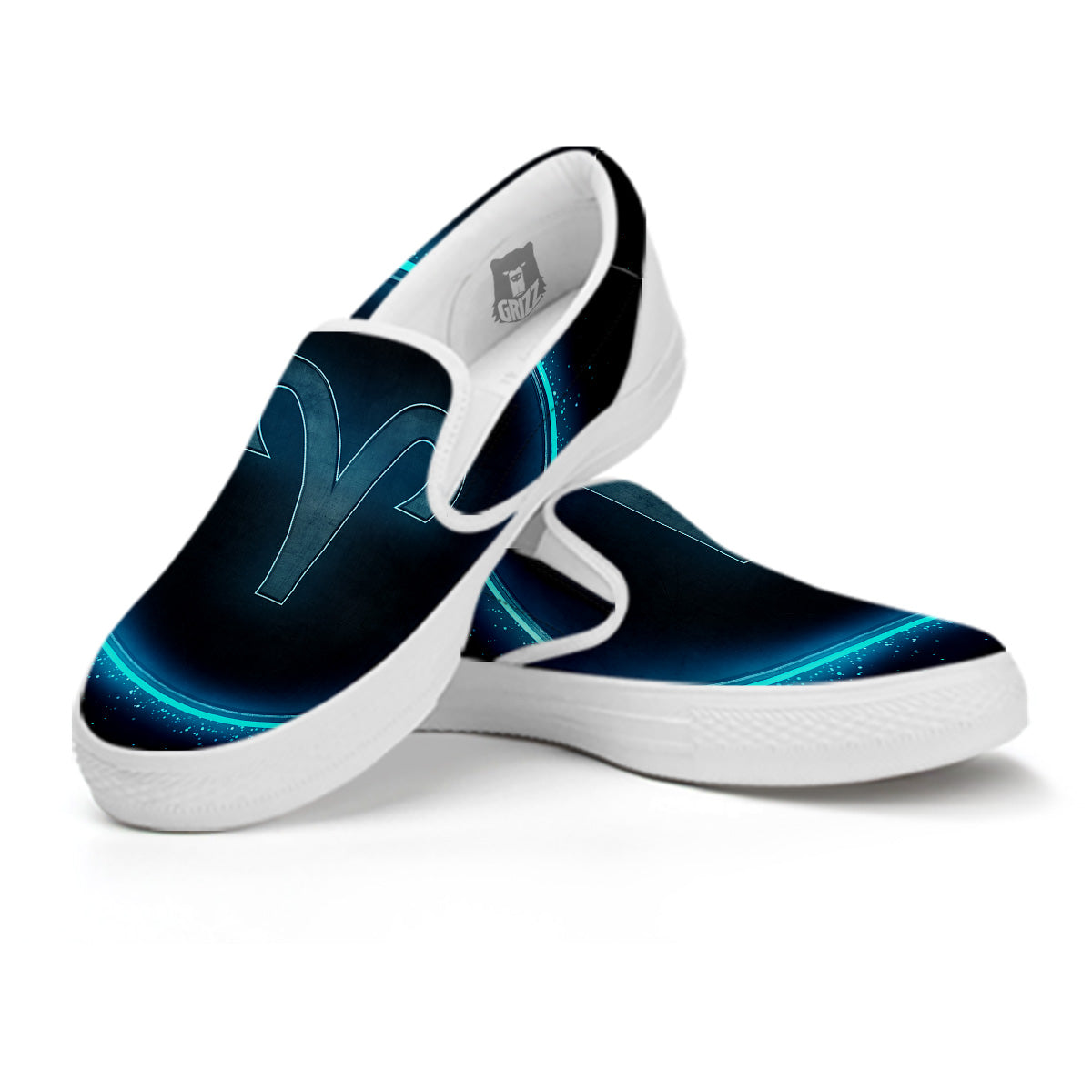 Zodiac Sign Blue Aries Print White Slip On Shoes-grizzshop