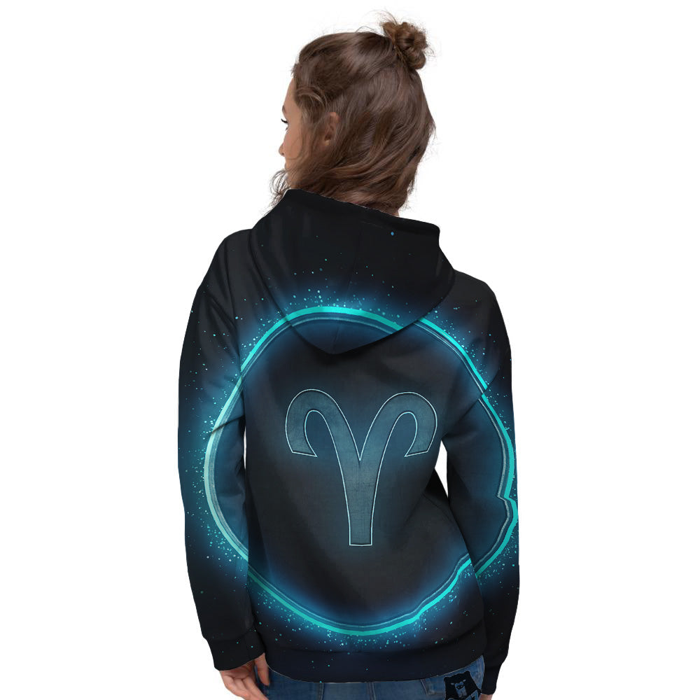 Zodiac Sign Blue Aries Print Women's Hoodie-grizzshop