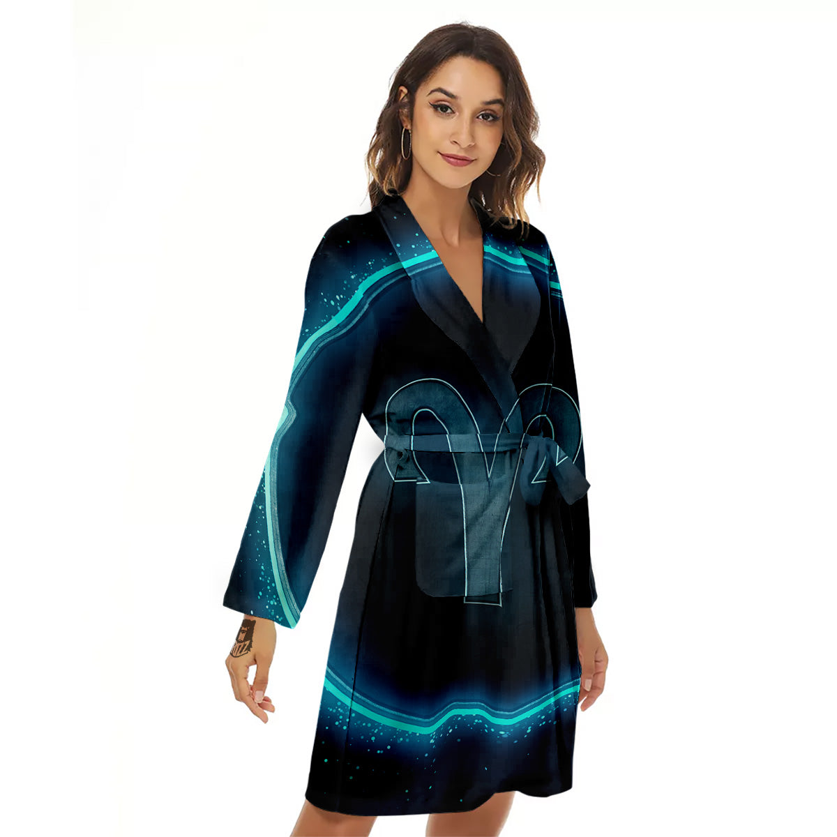 Zodiac Sign Blue Aries Print Women's Robe-grizzshop