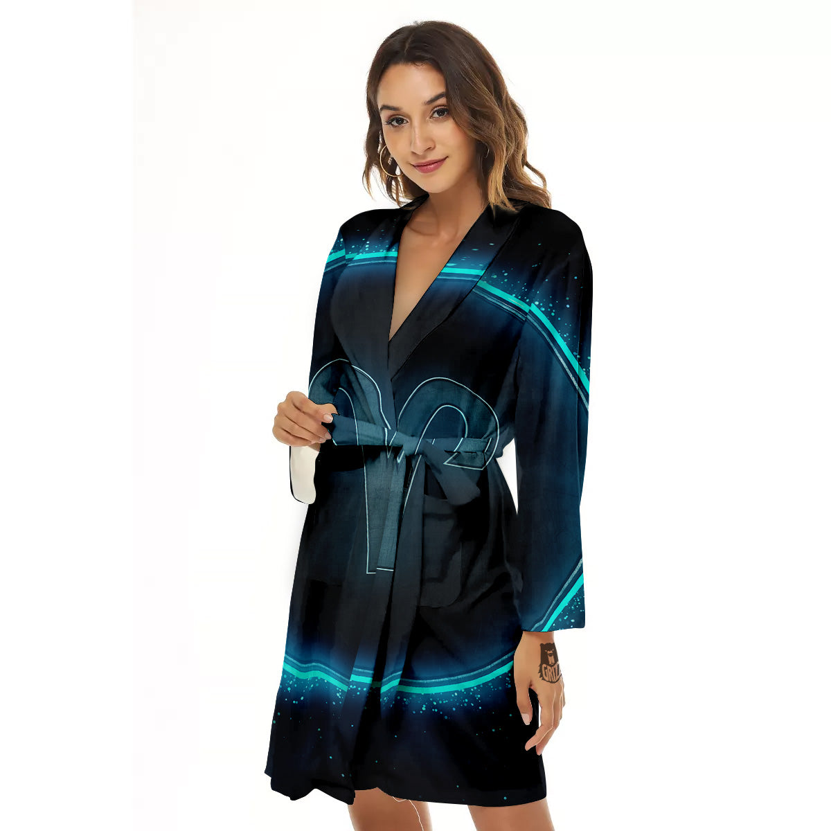 Zodiac Sign Blue Aries Print Women's Robe-grizzshop