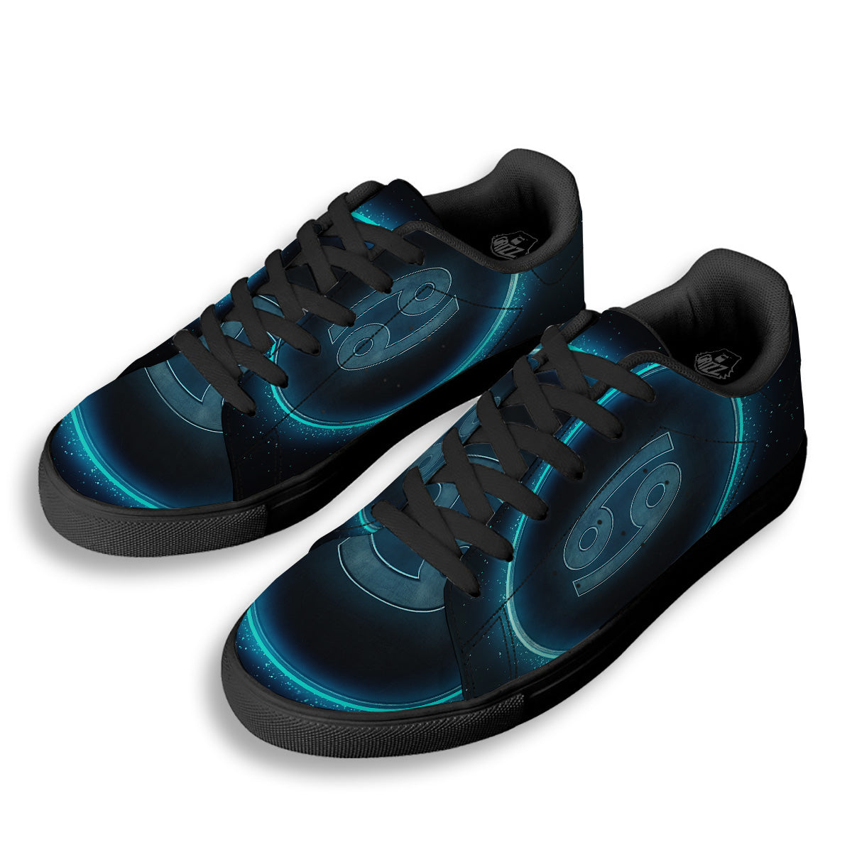 Zodiac Sign Blue Cancer Print Black Low Top Sneakers-grizzshop
