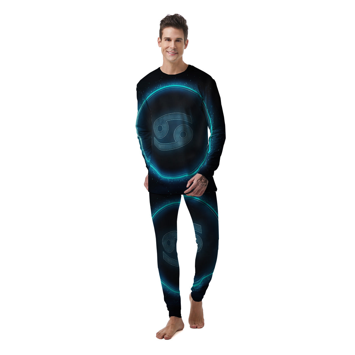 Zodiac Sign Blue Cancer Print Men's Pajamas-grizzshop