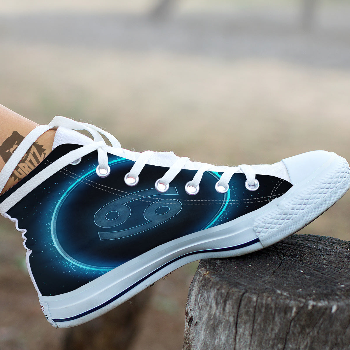 Zodiac Sign Blue Cancer Print White High Top Shoes-grizzshop