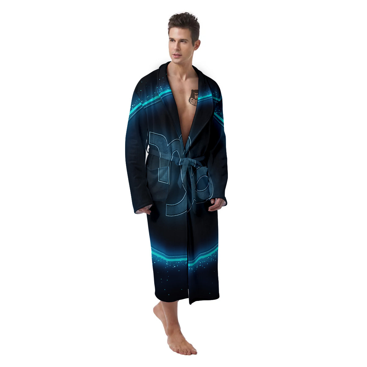 Zodiac Sign Blue Capricorn Print Men's Robe-grizzshop