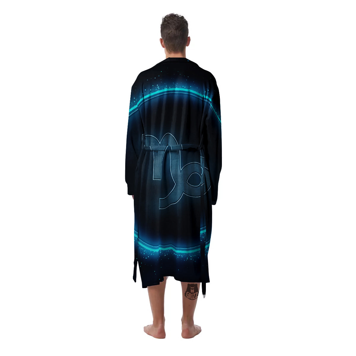 Zodiac Sign Blue Capricorn Print Men's Robe-grizzshop