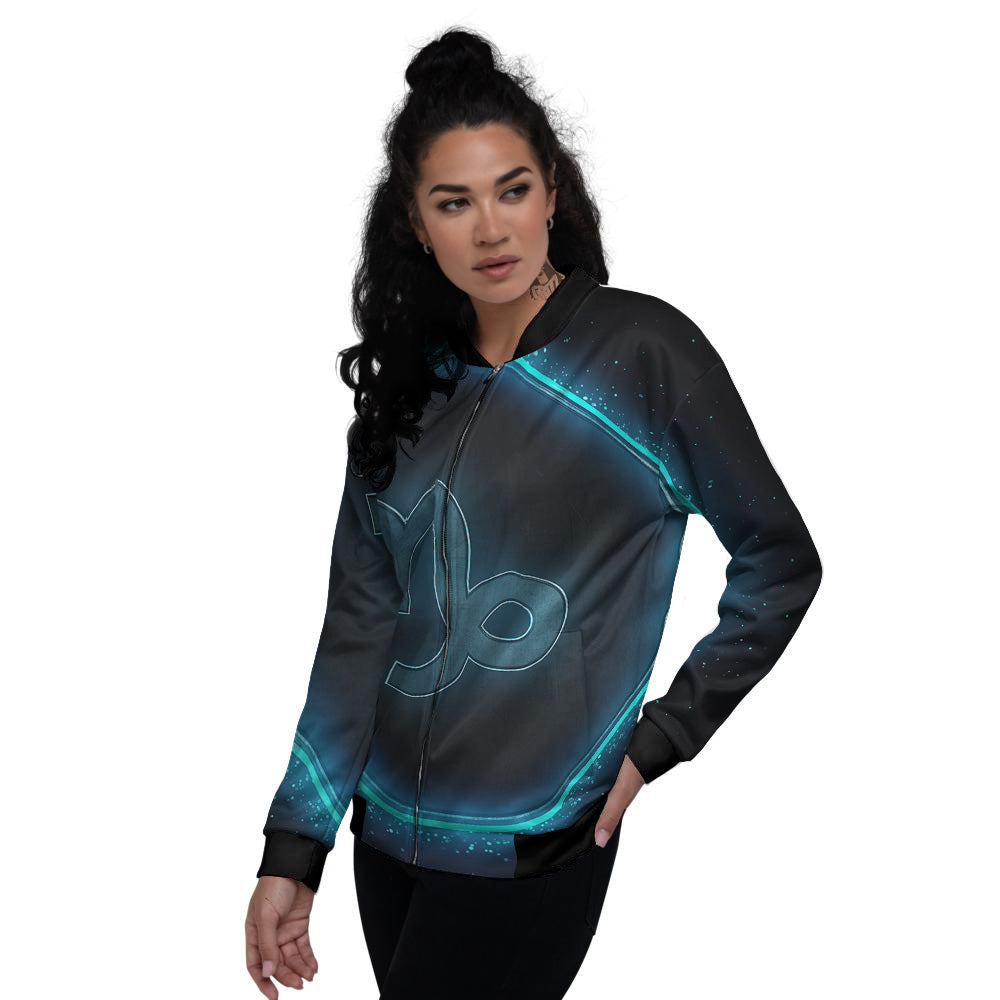 Zodiac Sign Blue Capricorn Print Women's Bomber Jacket-grizzshop