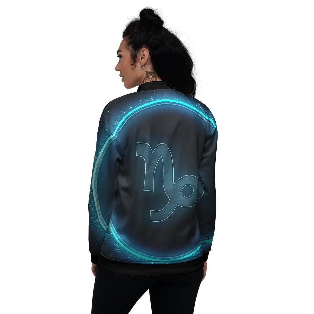 Zodiac Sign Blue Capricorn Print Women's Bomber Jacket-grizzshop