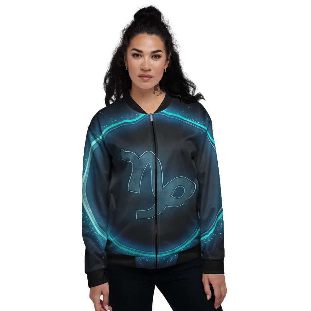 Zodiac Sign Blue Capricorn Print Women's Bomber Jacket-grizzshop