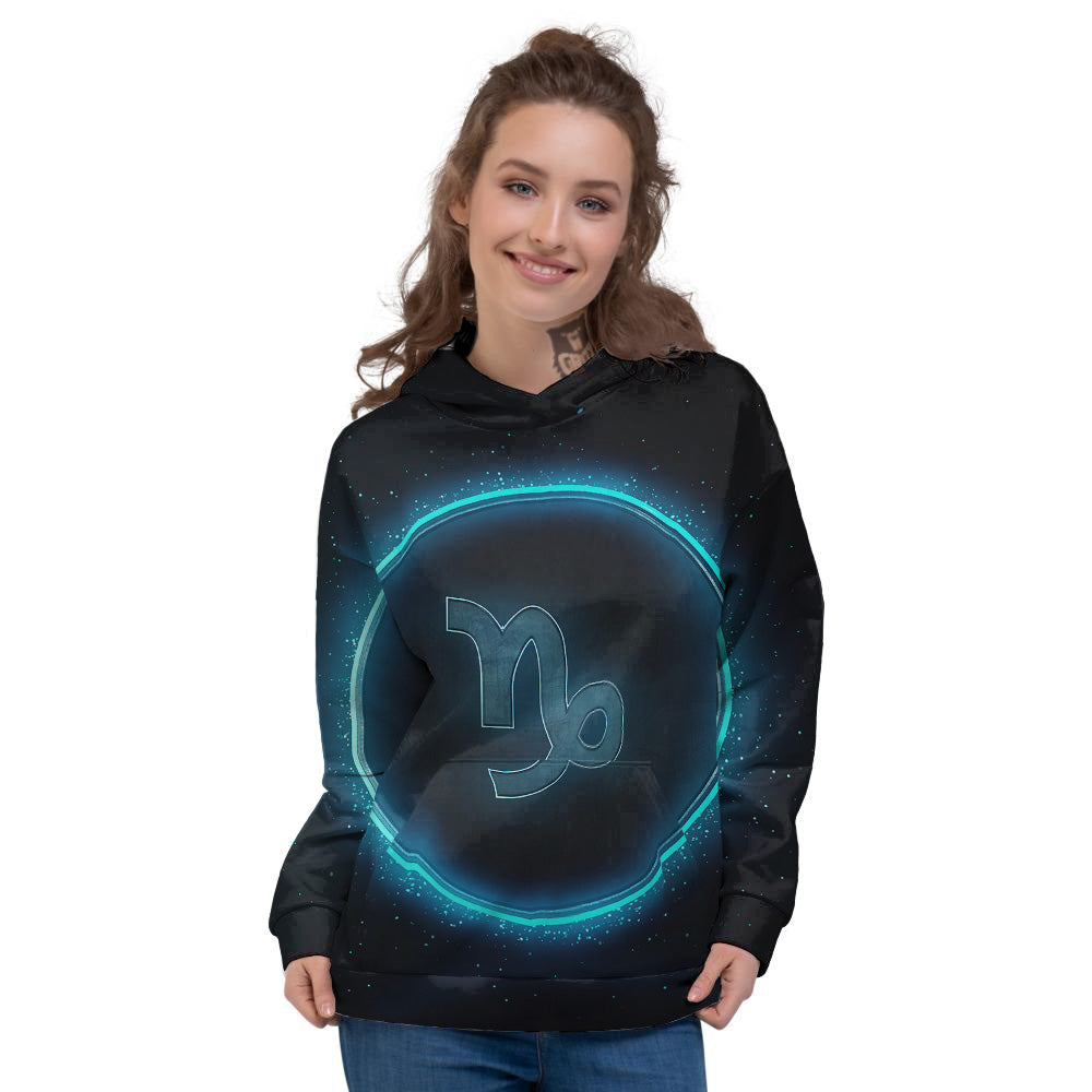 Zodiac Sign Blue Capricorn Print Women's Hoodie-grizzshop