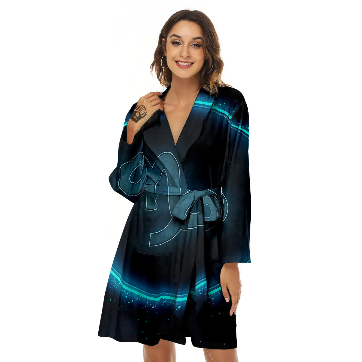 Zodiac Sign Blue Capricorn Print Women's Robe-grizzshop