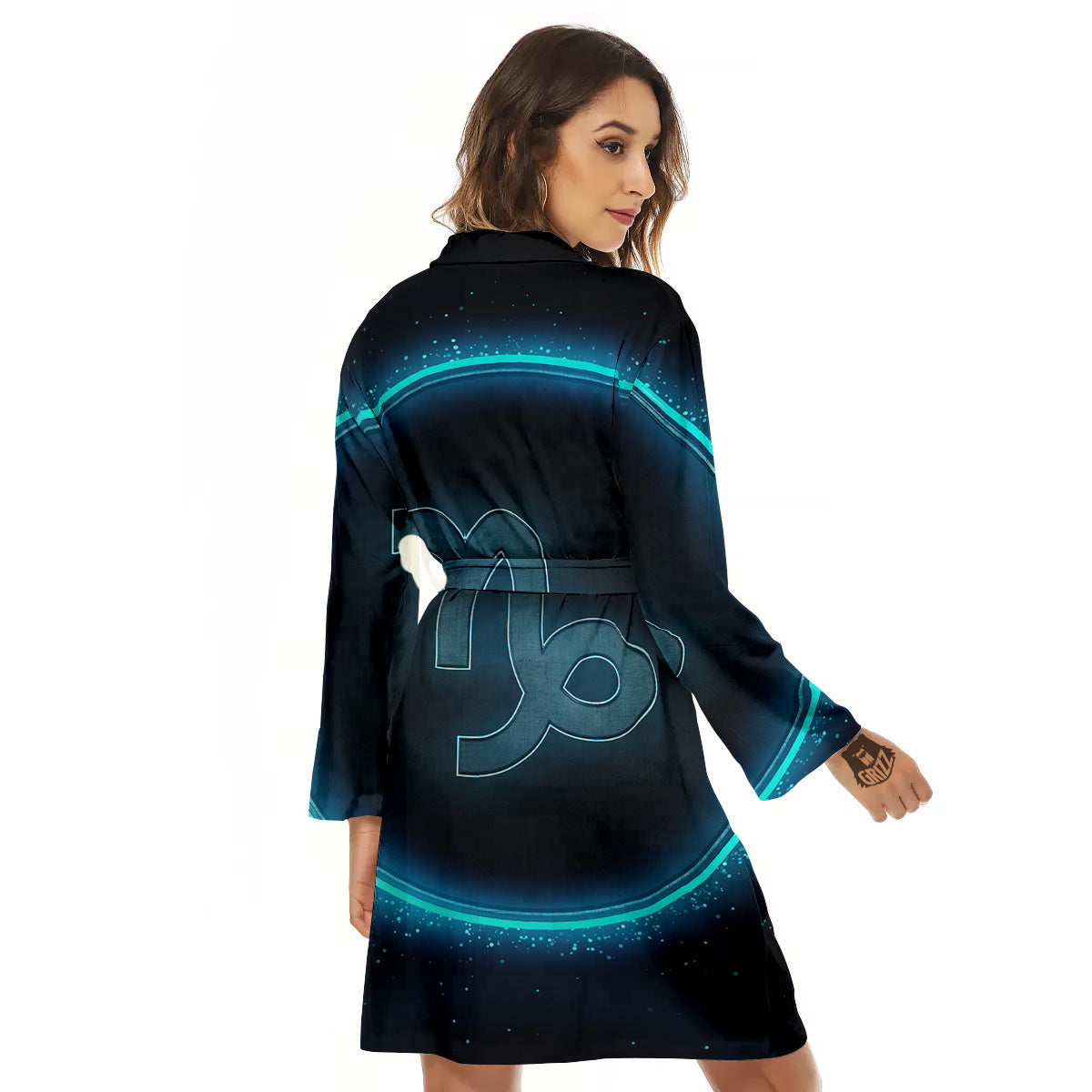 Zodiac Sign Blue Capricorn Print Women's Robe-grizzshop