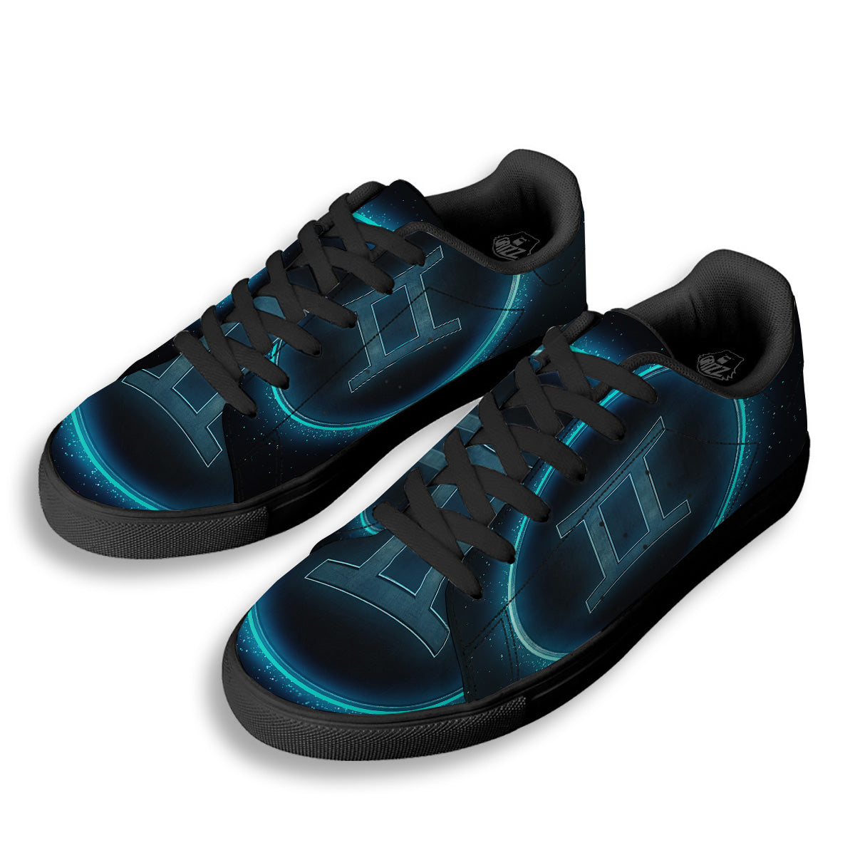 Zodiac Sign Blue Gemini Print Black Low Top Sneakers-grizzshop