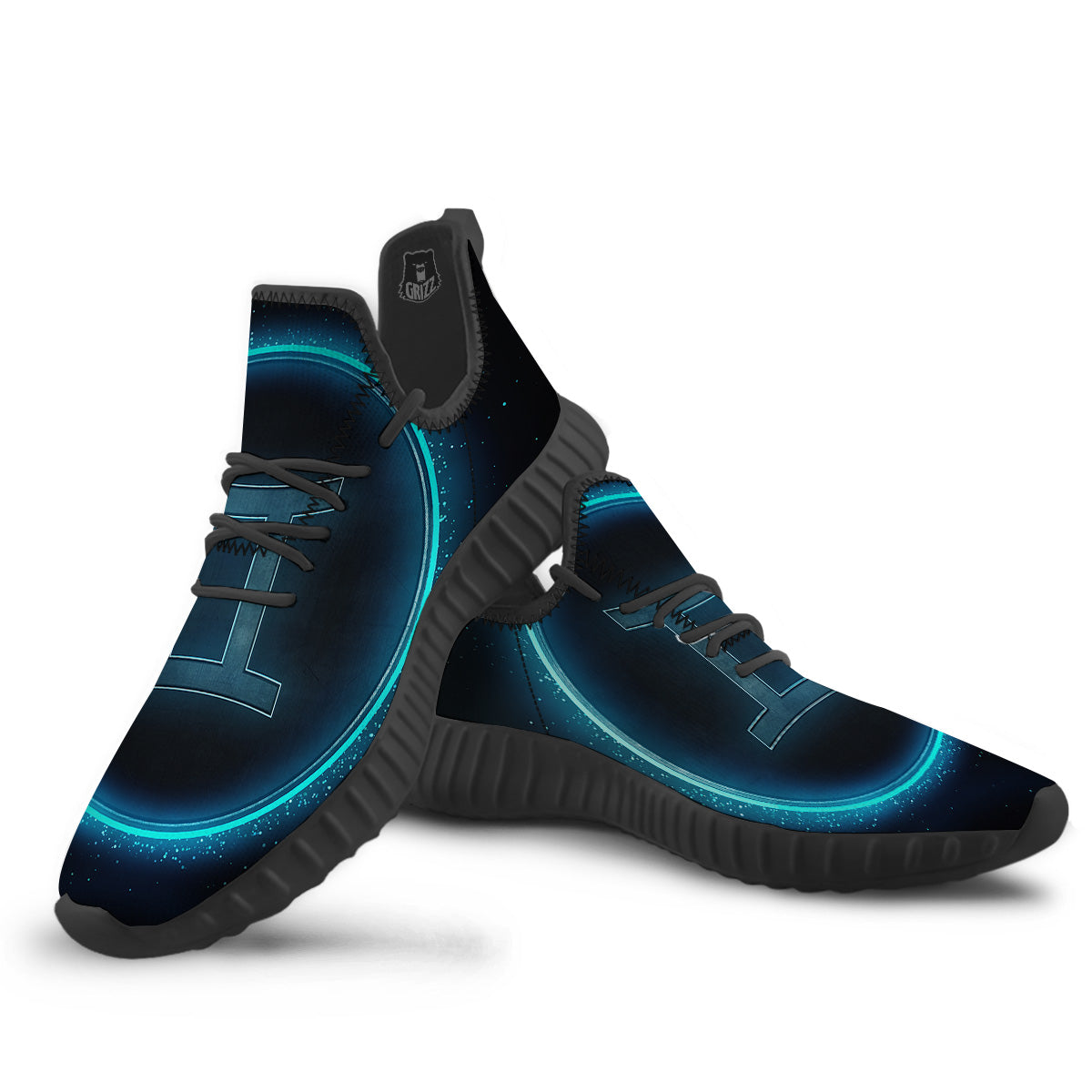 Zodiac Sign Blue Gemini Print Black Walking Shoes-grizzshop