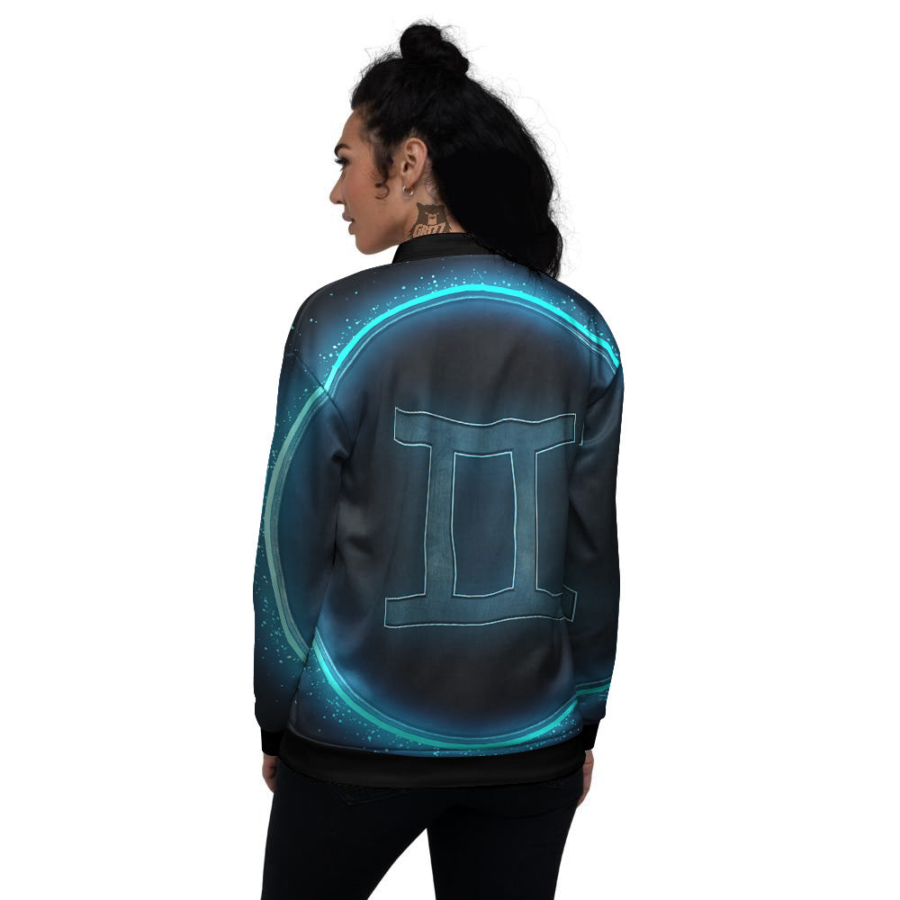 Zodiac Sign Blue Gemini Print Women's Bomber Jacket-grizzshop