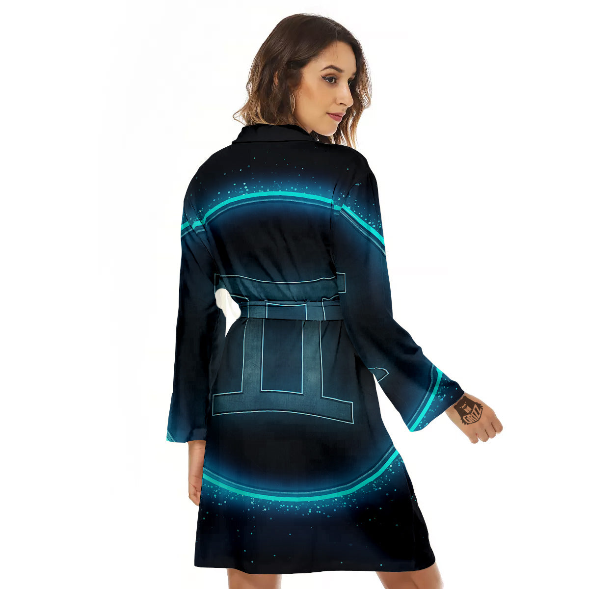 Zodiac Sign Blue Gemini Print Women's Robe-grizzshop