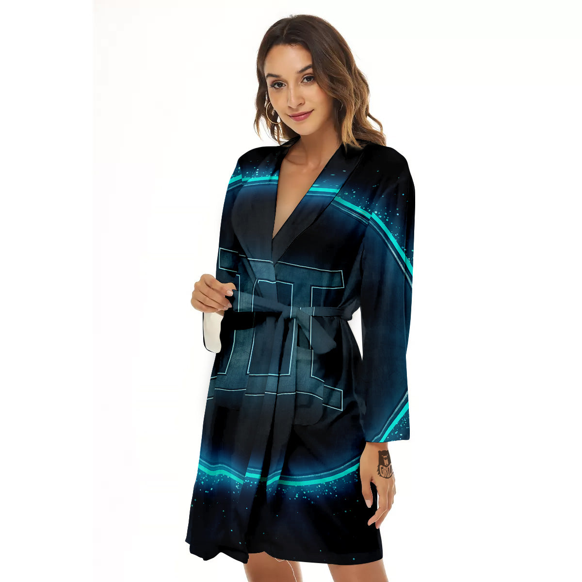 Zodiac Sign Blue Gemini Print Women's Robe-grizzshop