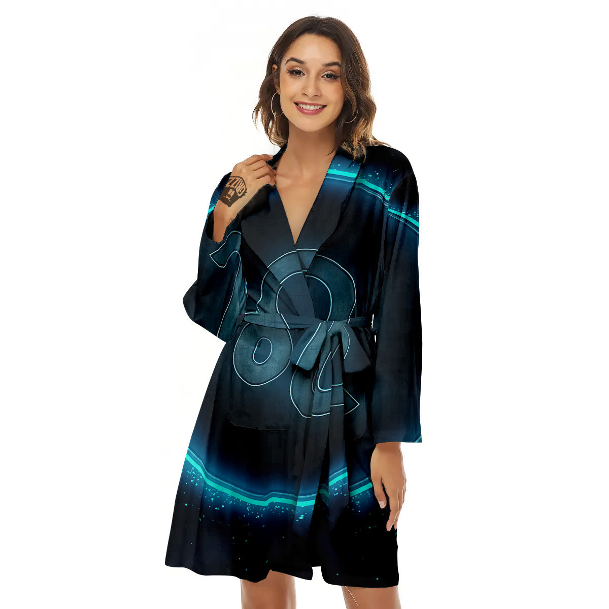 Zodiac Sign Blue Leo Print Women's Robe-grizzshop