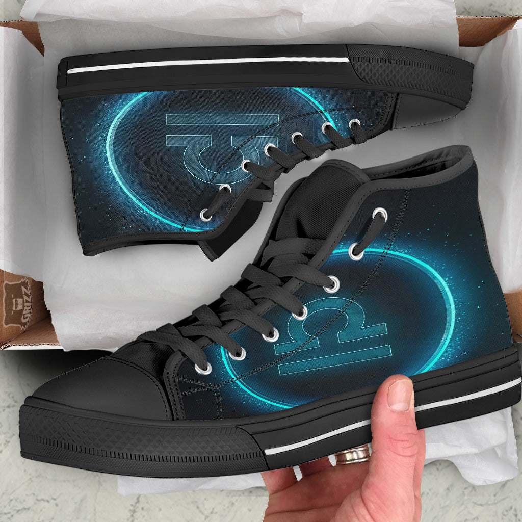 Zodiac Sign Blue Libra Print Black High Top Shoes-grizzshop