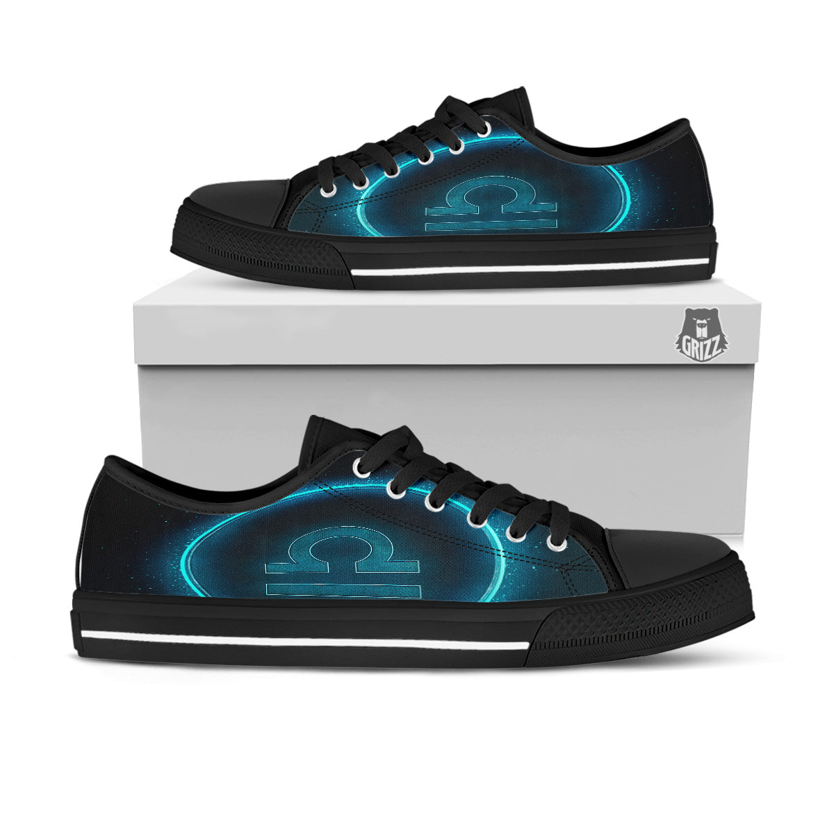 Zodiac Sign Blue Libra Print Black Low Top Shoes-grizzshop