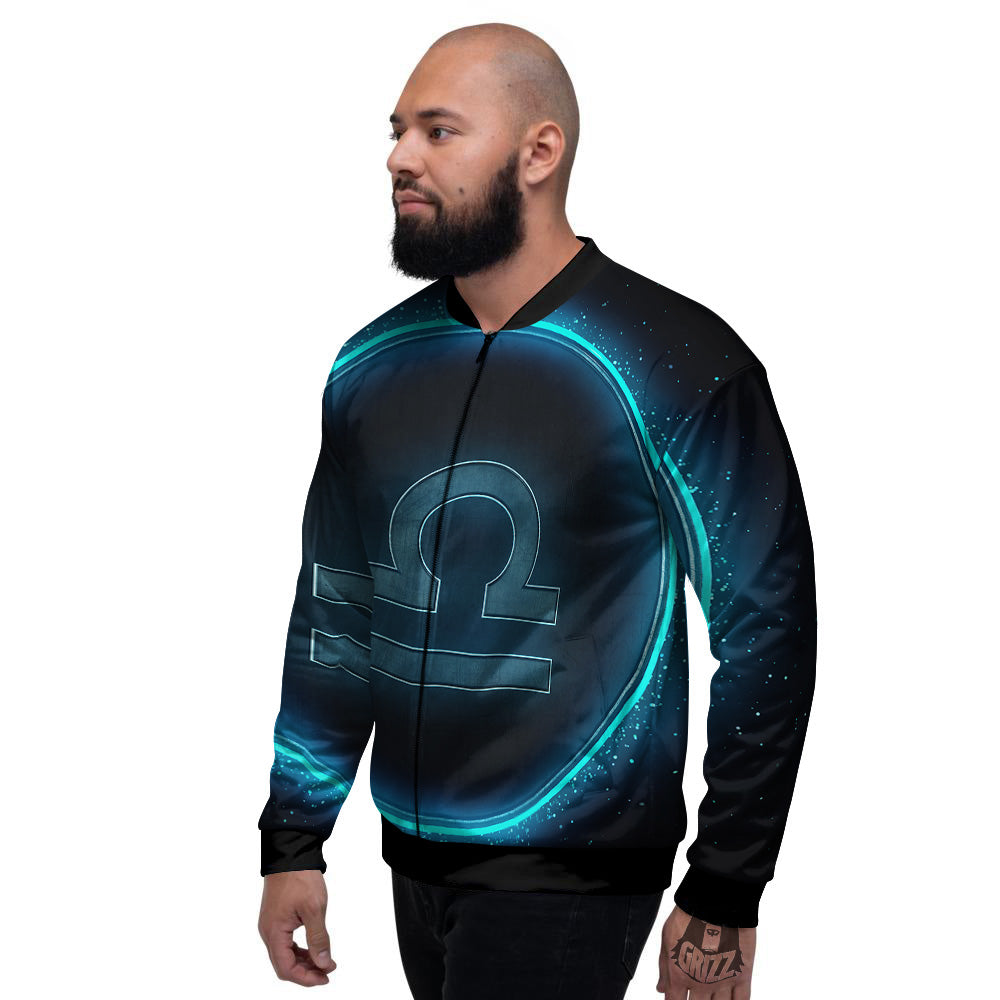 Zodiac Sign Blue Libra Print Men's Bomber Jacket-grizzshop