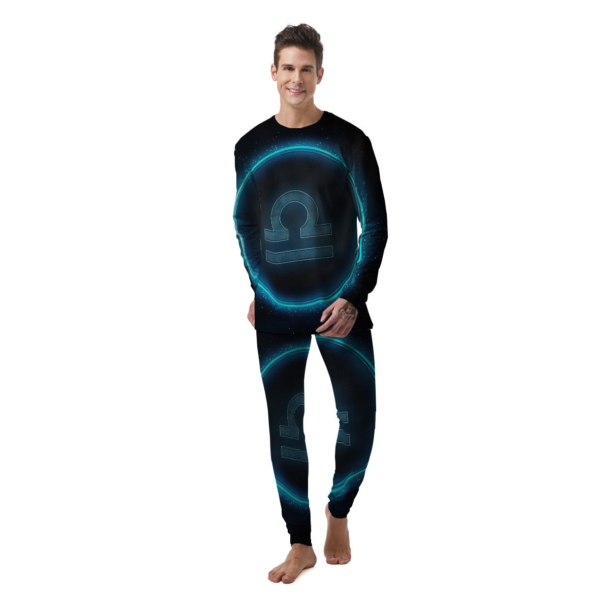 Zodiac Sign Blue Libra Print Men's Pajamas-grizzshop