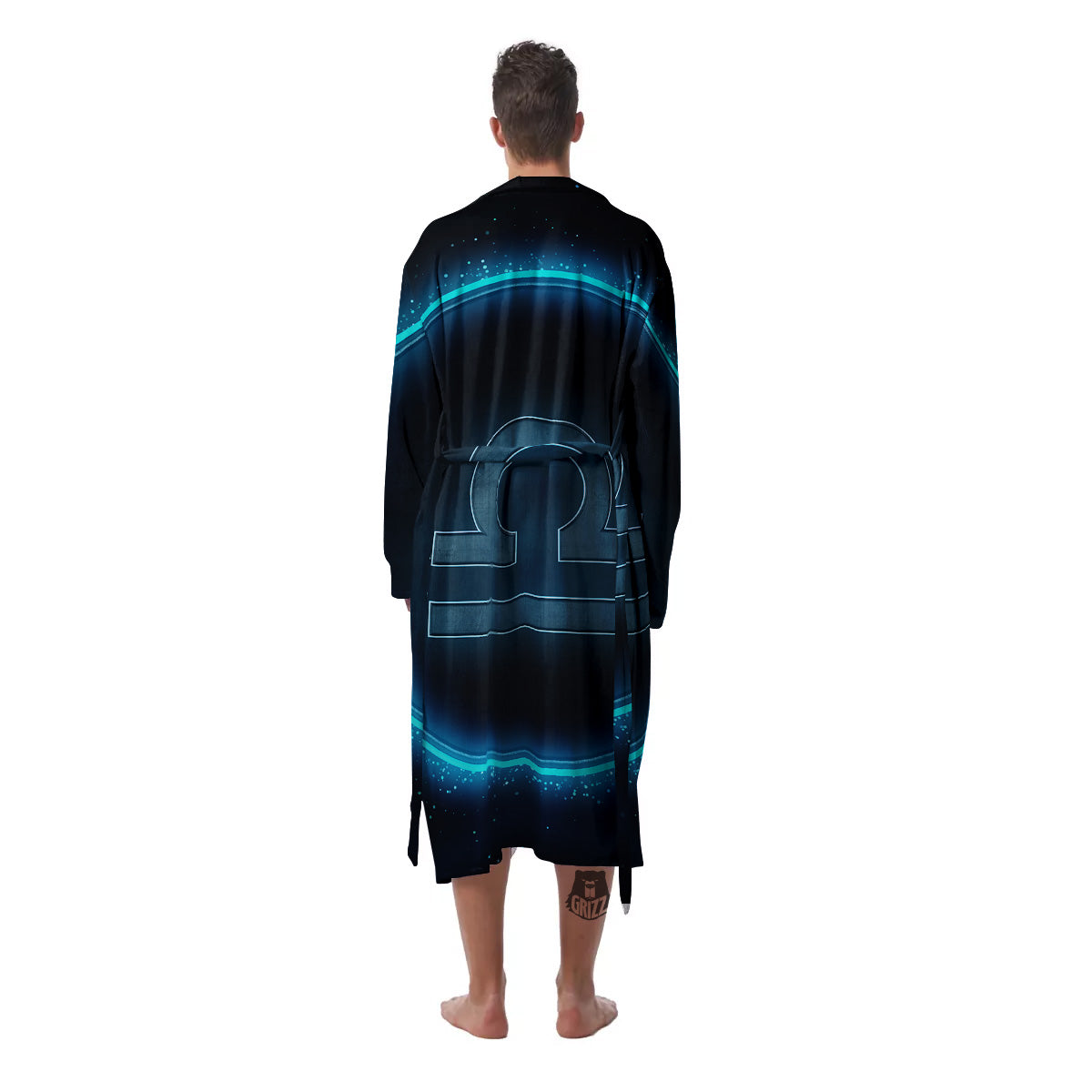 Zodiac Sign Blue Libra Print Men's Robe-grizzshop