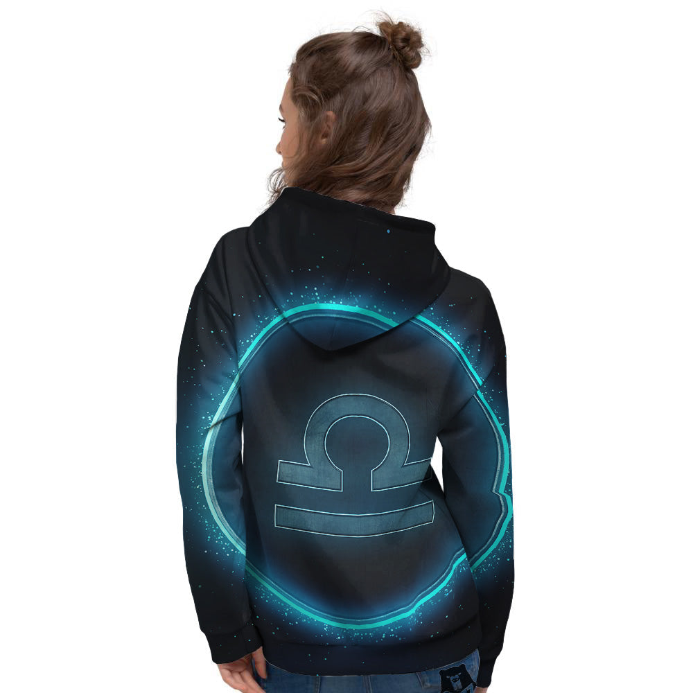 Zodiac Sign Blue Libra Print Women's Hoodie-grizzshop