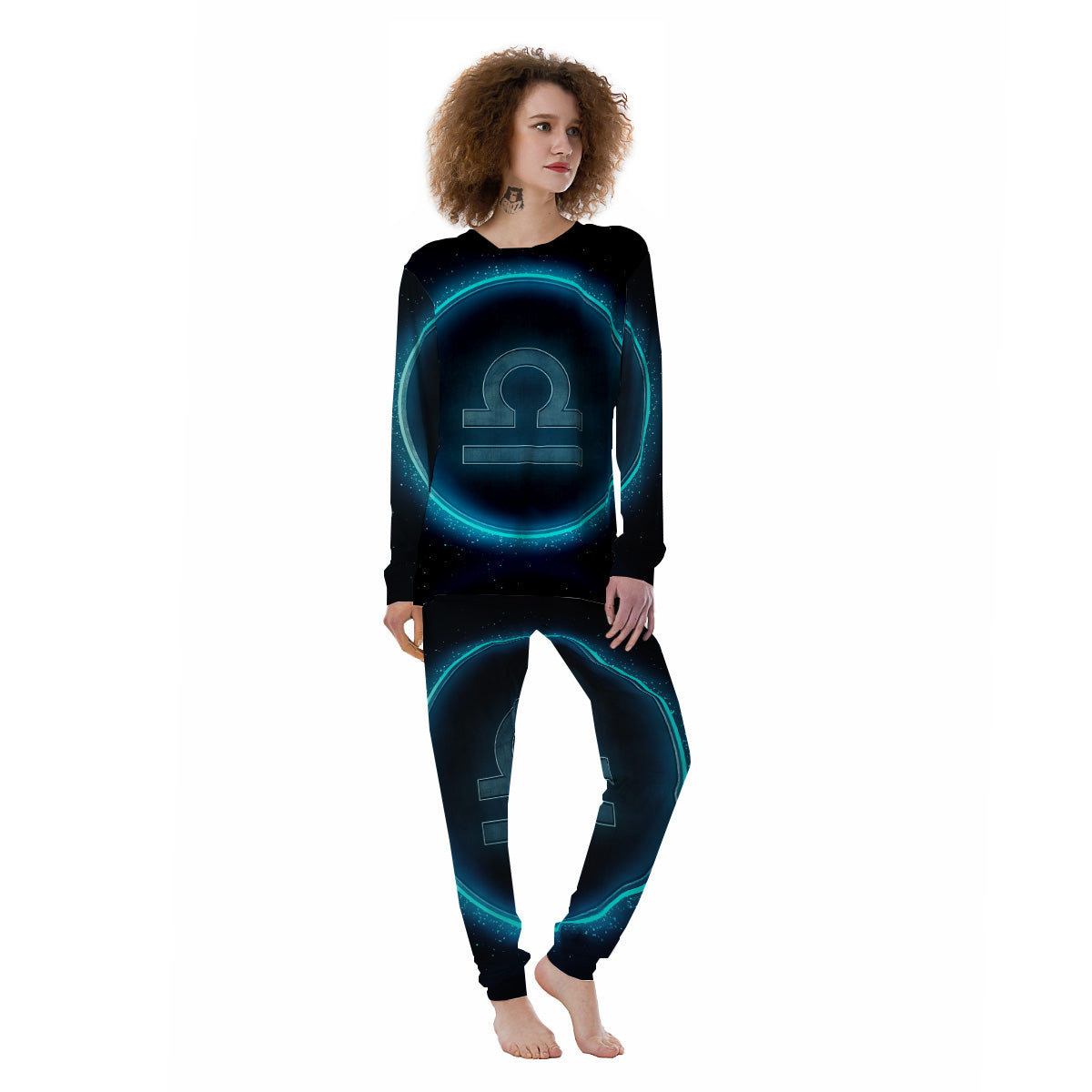Zodiac Sign Blue Libra Print Women's Pajamas-grizzshop